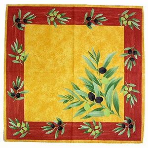 Provence print fabric tea towel (olives. orange x red)